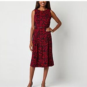 Liz Claiborne Sleeveless Black & Red Fit And Flare Floral Dress Size 20 NWT
